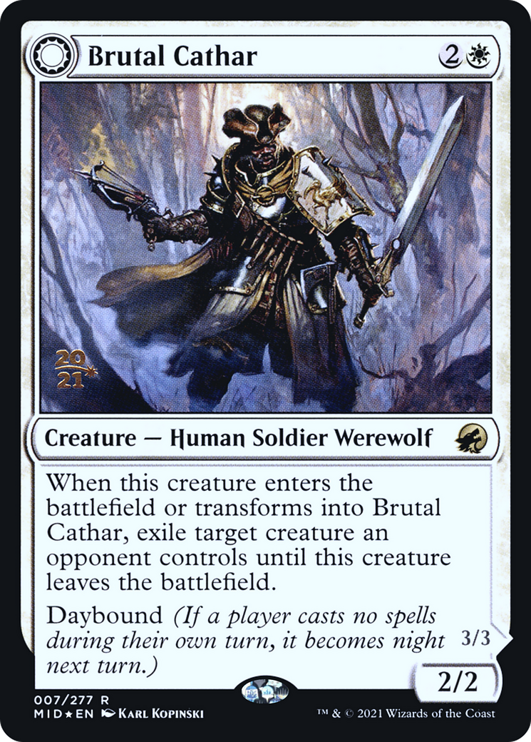Brutal Cathar // Moonrage Brute (PRE-07S) - Innistrad: Midnight Hunt Promos: (Double Faced Transform) (Prerelease) Foil