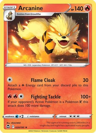 Arcanine 020/195 - SWSH12 Silver Tempest Normal - Rare