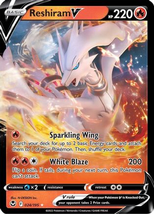 Reshiram V 024/195 - SWSH12 Silver Tempest Holofoil - Ultra Rare