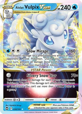 Alolan Vulpix VSTAR 034/195 - SWSH12 Silver Tempest Holofoil - Ultra Rare