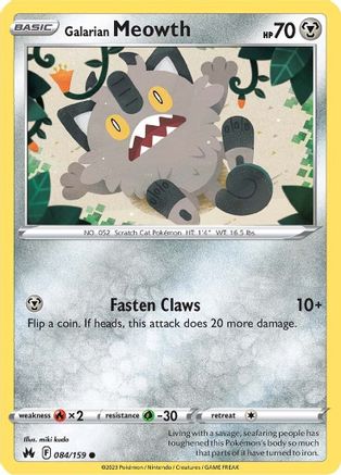 Galarian Meowth - 084/159 - Crown Zenith Reverse Holofoil