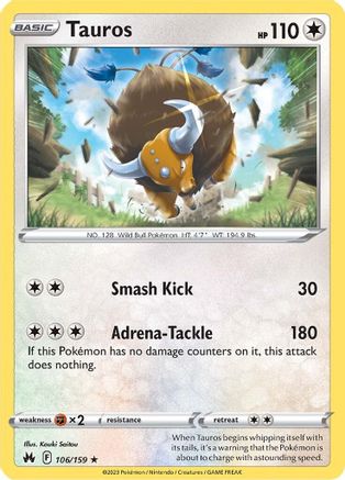 Tauros - 106/159 - Crown Zenith Reverse Holofoil