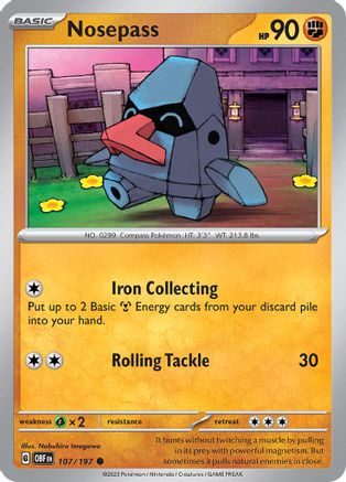 Nosepass (107/197) - SV03 Obsidian Flames Reverse Holofoil - Common