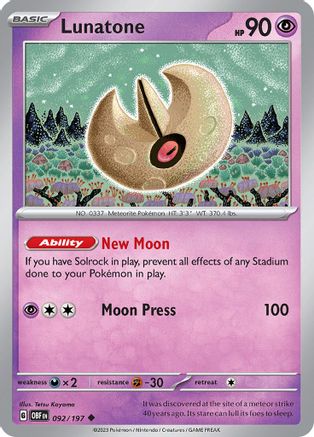 Lunatone (92/197) - SV03 Obsidian Flames - Uncommon