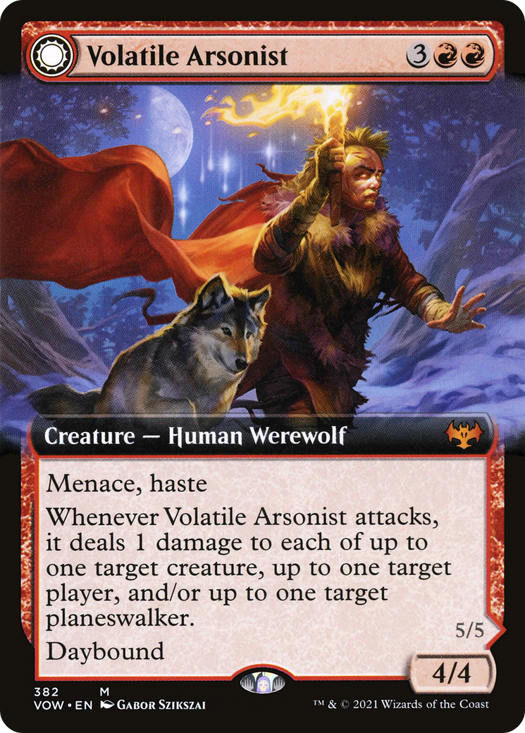 Volatile Arsonist // Dire-Strain Anarchist (VOW-382) - Innistrad: Crimson Vow: (Extended Art, Double Faced Transform)