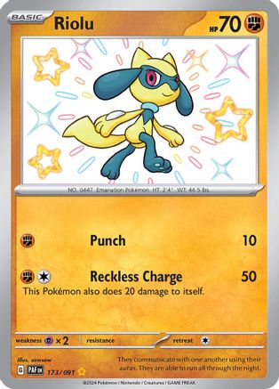 Riolu (173/091) - SV Paldean Fates Holofoil - Shiny Rare