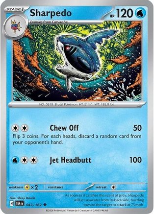 Sharpedo (43/162) - SV05 Temporal Forces Reverse Holofoil - Uncommon