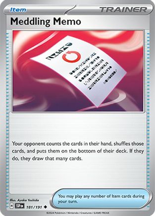 Meddling Memo (181/191) - SV08 Surging Sparks Reverse Holofoil - Uncommon