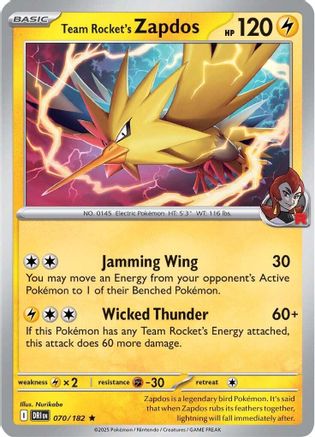 Team Rocket's Zapdos (70/182) - SV10 Destined Rivals Reverse Holofoil - Rare
