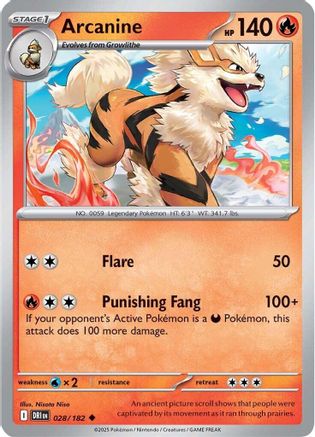 Arcanine (28/182) - SV10 Destined Rivals Reverse Holofoil - Uncommon