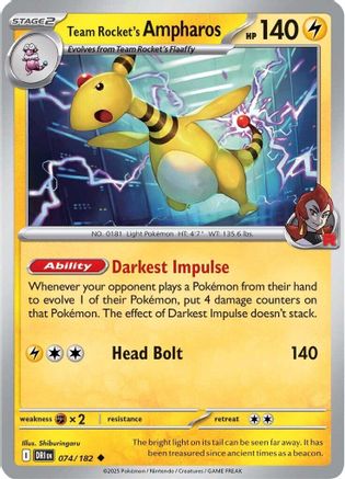 Team Rocket's Ampharos (74/182) - SV10 Destined Rivals - Uncommon