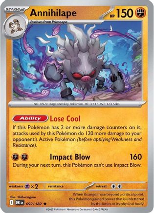 Annihilape (92/182) - SV10 Destined Rivals Holofoil - Rare