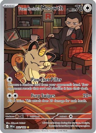 Team Rocket's Meowth (203/182) - SV10 Destined Rivals Holofoil - Illustration Rare