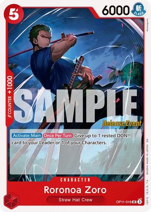 (OP11-016) Roronoa Zoro - A Fist of Divine Speed Release Event Cards Normal