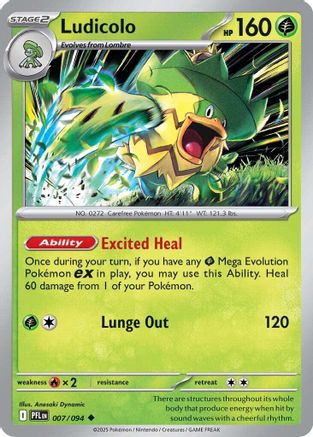Ludicolo (7/094) - ME02 Phantasmal Flames Reverse Holofoil - Uncommon