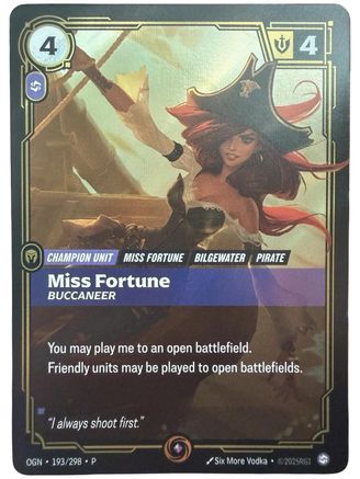 (193/298) Miss Fortune - Buccaneer - Riftbound Organized Play Promotional Cards Foil