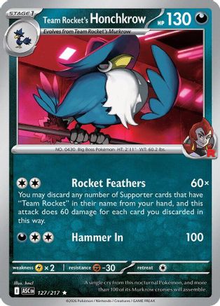 Team Rocket's Honchkrow (127) - ME Ascended Heroes Reverse Holofoil - Rare