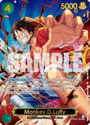 (PRB02-005) Monkey.D.Luffy (Red Bull Double Don!!) (Winner) (Textured) - One Piece Promotion Cards Foil