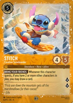 (042) Stitch - Carefree Snowboarder - Disney Lorcana Promo Cards Holofoil