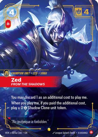 (023a/166) Zed, From the Shadows (Alternate Art) - Vendetta Foil