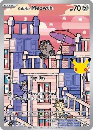 Galarian Meowth (141/128) - ME 30th Celebration Holofoil - Illustration Rare