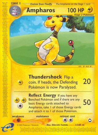 Ampharos 001 - Aquapolis Reverse Holofoil - Rare