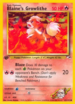 Blaine's Growlithe 062/132 - Gym Heroes 1st Edition - Common