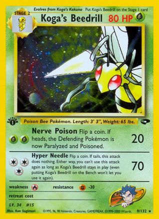 Koga's Beedrill 009/132 - Gym Challenge 1st Edition Holofoil - Holo Rare