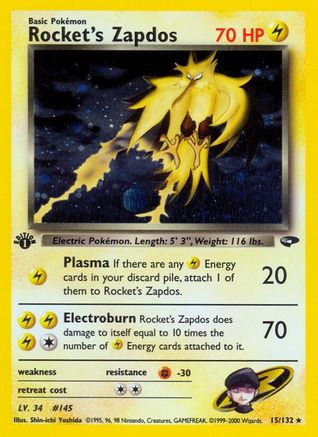 Rocket's Zapdos 015/132 - Gym Challenge 1st Edition Holofoil - Holo Rare