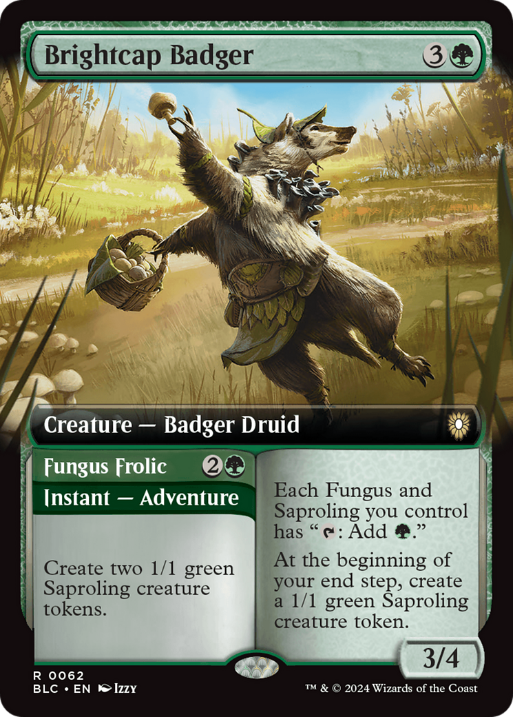 Brightcap Badger // Fungus Frolic (BLC-062) - Bloomburrow Commander: (Extended Art)