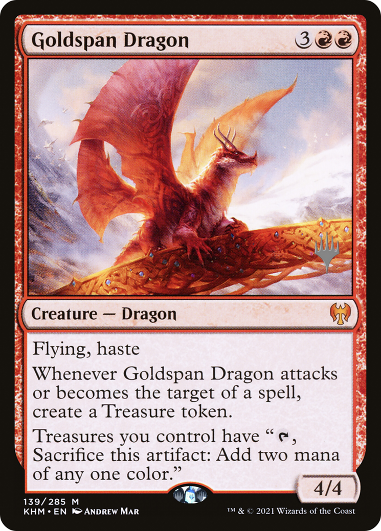 Goldspan Dragon (PPKHM-139P) - Kaldheim Promos Foil (Promo Pack)