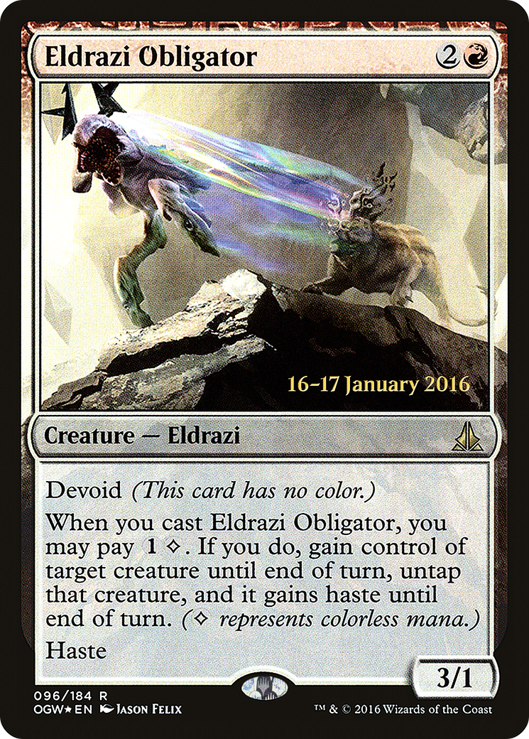 Eldrazi Obligator (PRE-96S) - Oath of the Gatewatch Promos: (devoid) (Prerelease) Foil