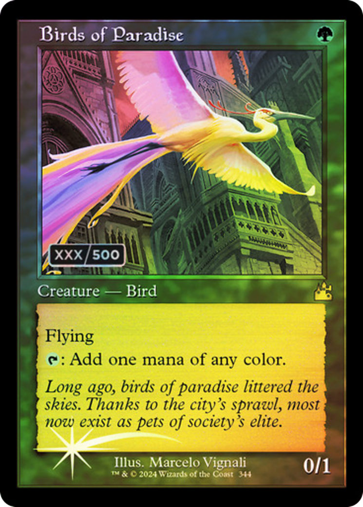 Birds of Paradise (Retro Frame) (Serial Numbered) (RVR-344) - Ravnica Remastered Foil