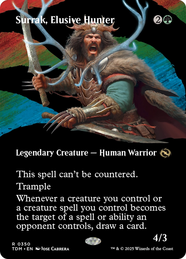 Surrak, Elusive Hunter (Borderless) (TDM-350) - Tarkir: Dragonstorm: (Showcase) (Borderless) Foil