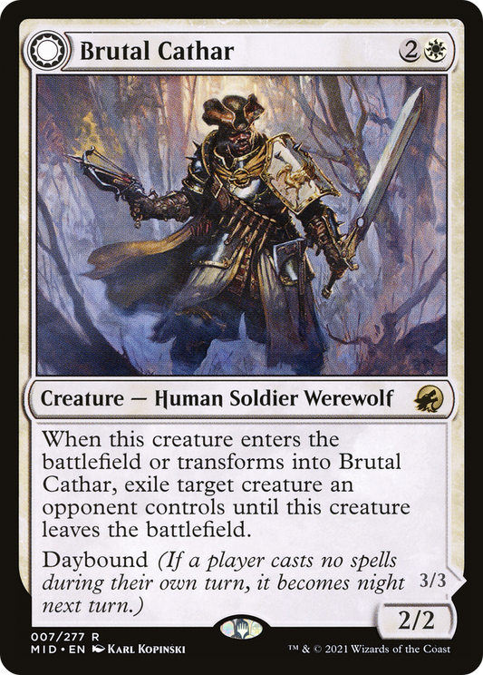 Brutal Cathar // Moonrage Brute (MID-007) - Innistrad: Midnight Hunt: (Double Faced Transform)