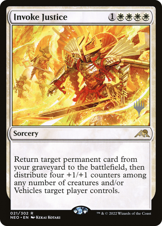 Invoke Justice (PPNEO-021) - Kamigawa: Neon Dynasty Promos (Promo Pack) Foil