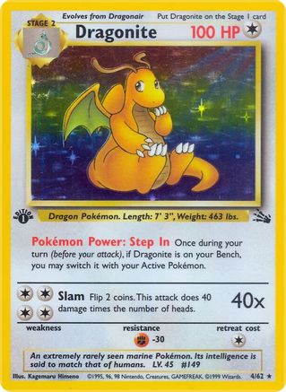 Dragonite (4) 004/62 - Fossil 1st Edition Holofoil - Holo Rare