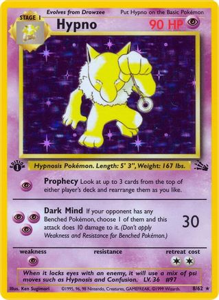 Hypno 008/062 - Fossil 1st Edition Holofoil - Holo Rare