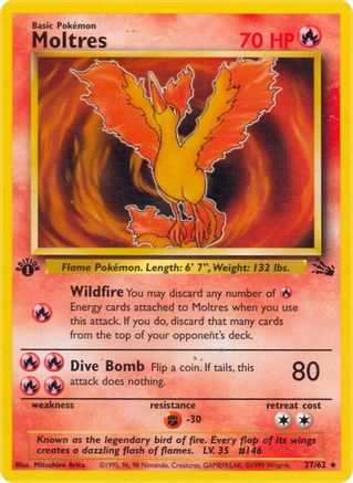 Moltres 027/062 - Fossil 1st Edition - Rare