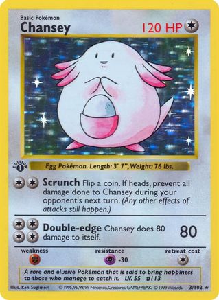 Chansey 003/102 - Base Set Shadowless 1st Edition Holofoil - Holo Rare