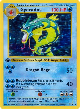 Gyarados 006/102 - Base Set Shadowless 1st Edition Holofoil - Holo Rare