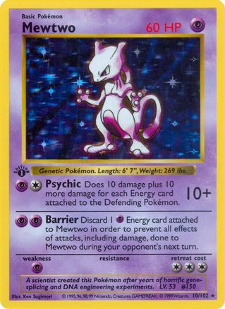 Mewtwo (10/102) - Base Set Shadowless 1st Edition Holofoil - Holo Rare