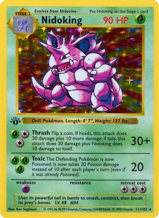 Nidoking 011/102 - Base Set Shadowless 1st Edition Holofoil - Holo Rare