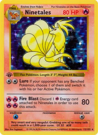 Ninetales 012/102 - Base Set Shadowless 1st Edition Holofoil - Holo Rare