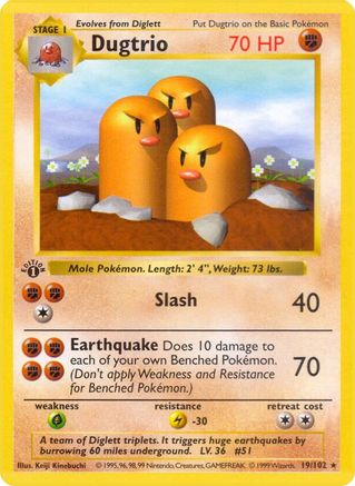 Dugtrio 019/102 - Base Set Shadowless 1st Edition - Rare