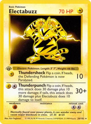 Electabuzz 020/102 - Base Set Shadowless 1st Edition - Rare