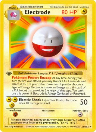 Electrode 021/102 - Base Set Shadowless 1st Edition - Rare