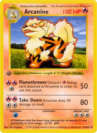 Arcanine 023/102 - Base Set Shadowless 1st Edition - Uncommon