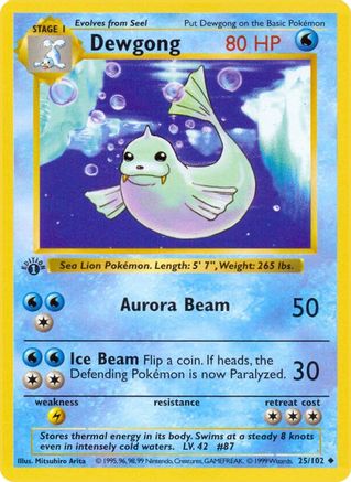 Dewgong 025/102 - Base Set Shadowless 1st Edition - Uncommon