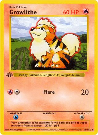 Growlithe 028/102 - Base Set Shadowless Unlimited - Uncommon